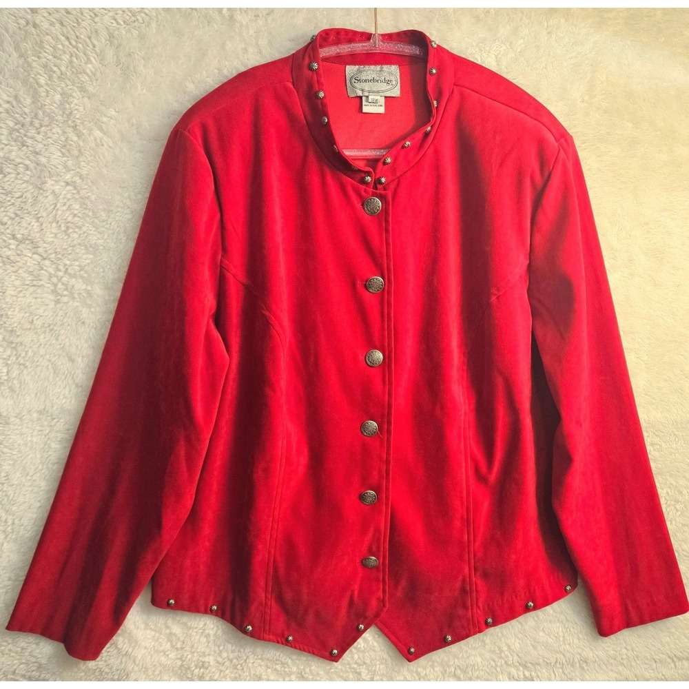 Stonebridge Red Velvet Button Down Blazer Studded Collar & Hem 18W‎ #531